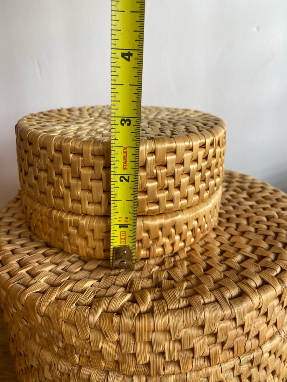 Vintage Wicker Basket Trivet Set Lidded Box Boho Decor - Picture 7 of 15